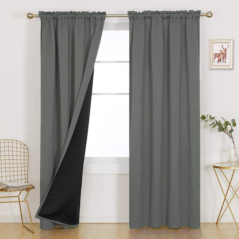 Deconovo 100 Percent Blackout with Liner Rod Pocket Curtain Panel Pair, 52" W x 63" L, Dark Gray
