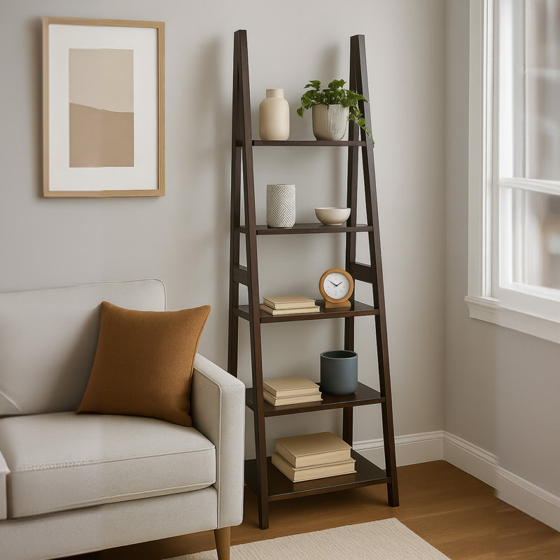  5 Tier Wooden Ladder Shelf Organizer Bookcase Home Display, Espresso
