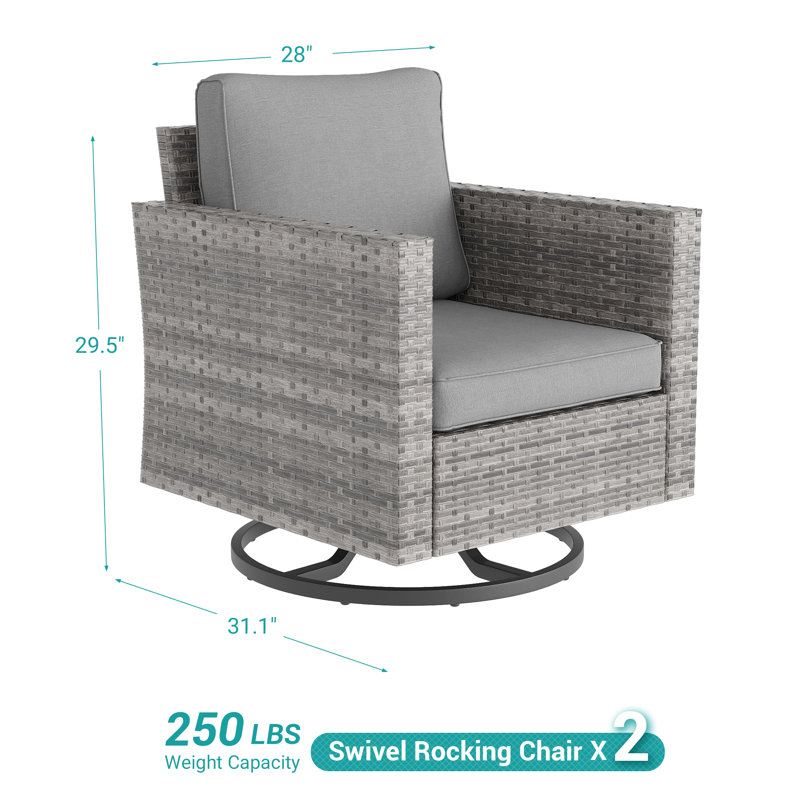 PE Wicker Patio Swivel Chair(Set of 2), Gray Cushion/Gray Frame