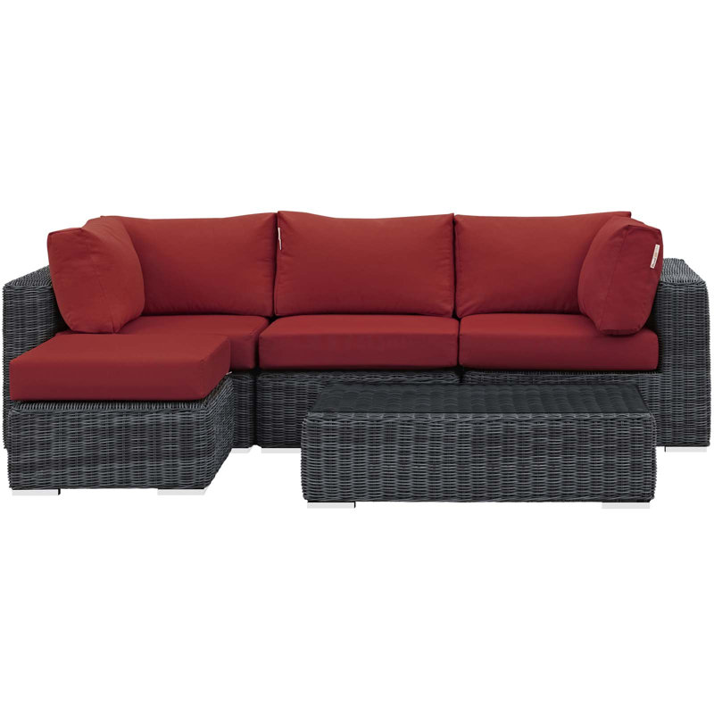 Modway Summon 5-pc Outdoor Patio Sectional Set With Sunbrella Cushions in Canvas, Red