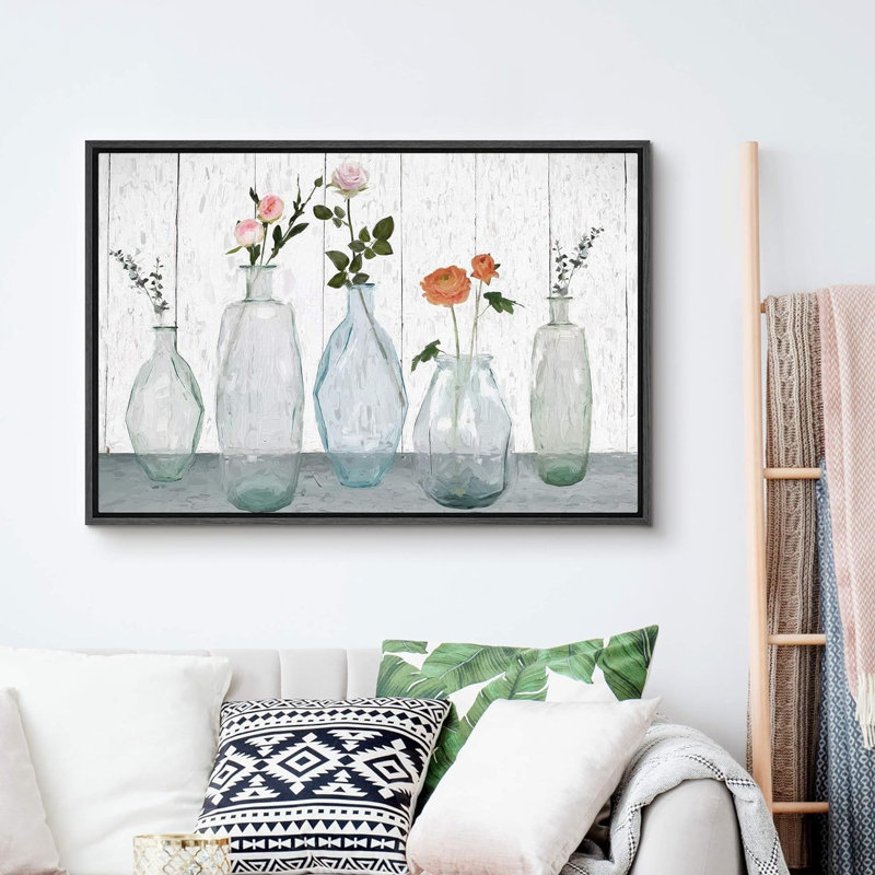 Orange Orange dans un vase en verre avec panneau de bois, plantes botaniques impressionnistes, impression sur toile