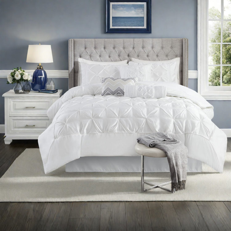 Elegant 7-piece Bedding Sets, 100% Polyester, Pleated Comforter For Modern Bedrooms
