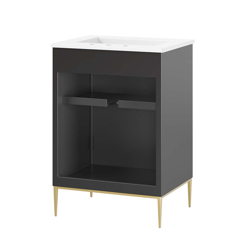 Awaken 24" Black and White Bathroom Vanity with Gold Accents