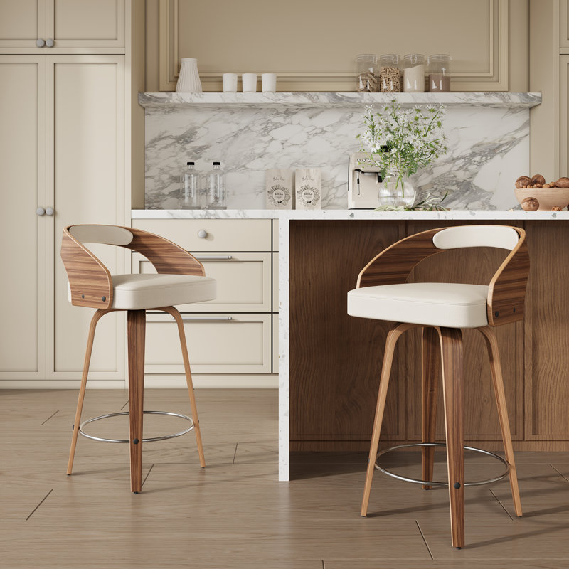 26'' Swivel  Upholstered Counter Stool, Beige