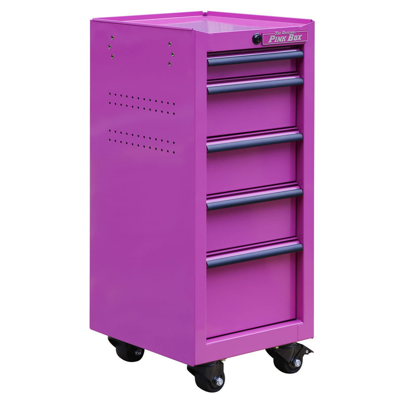 Pink Heavy-Duty Steel Rolling Tool Cabinet with 5 Drawers