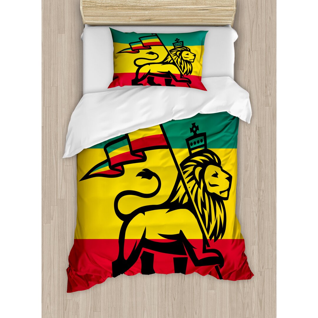 Bettbezug Set, Judah Lion Rastafari Flagge, Rasta, Gelb Schwarz