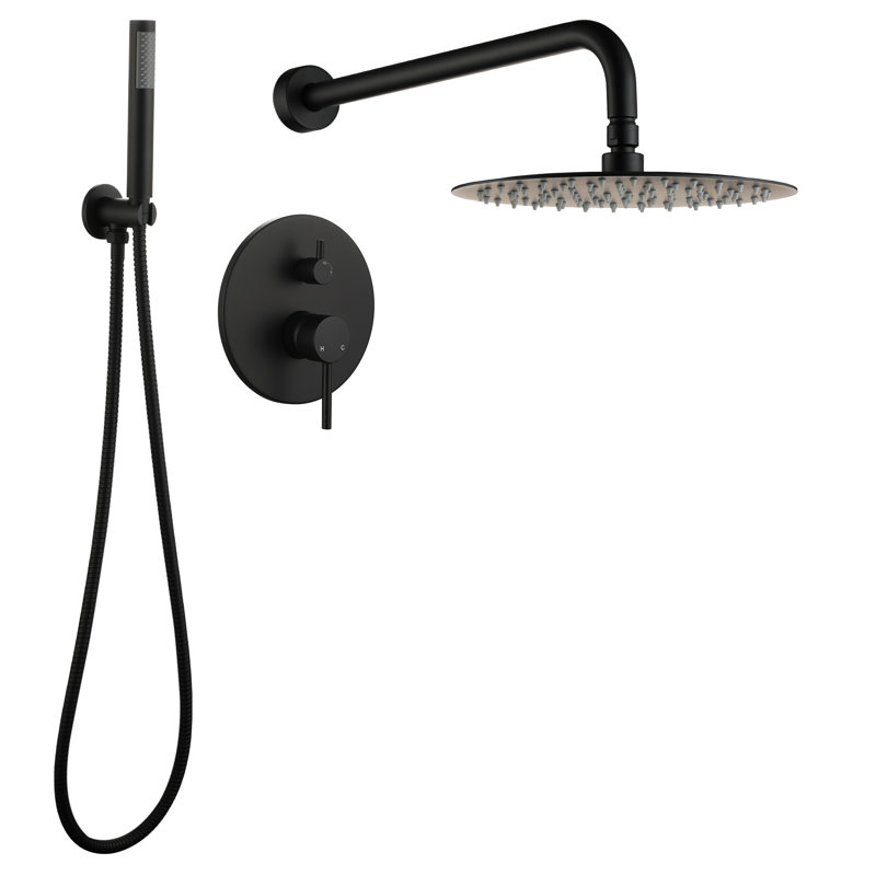 Matte Black Wall Mounted Rain Shower System with Handheld
