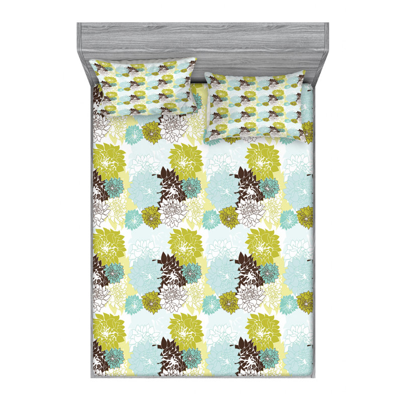 Microfiber Floral Sheet Set, Full Sheet Set + Fitted Sheet + 2 Pillowcases