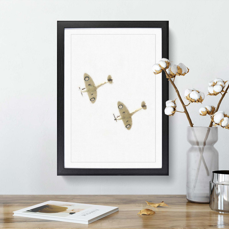 RAF Spitfire Planes - Framed Print, 91cm H x 60cm W x 2cm D, Black