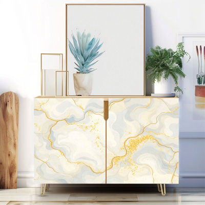 Narrow 35.4'' Wide Sideboard Buffet Cabinet - 2-Door Accent Storage Cabinet With Realistic liquid marble gold Print And Metal Legs