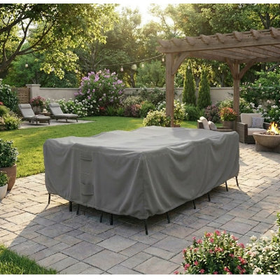 Goodman Water Resistant Patio Dining Set Cover – Heavy Duty, Durable Outdoor Furniture Cover with Click-Close Straps, Adjustable Elastic Hem, and Air Vents