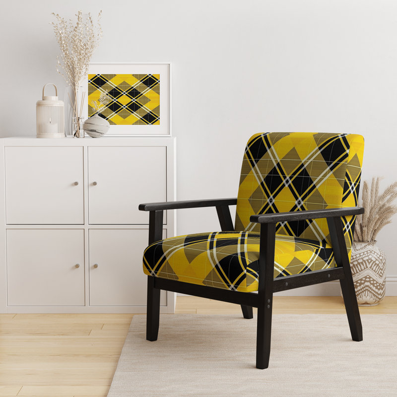 Tartan à carreaux - Fauteuil d'appoint rembourré à motifs, Red/Orange/Dark Blue Velvet, Accoudoirs carrés noirs