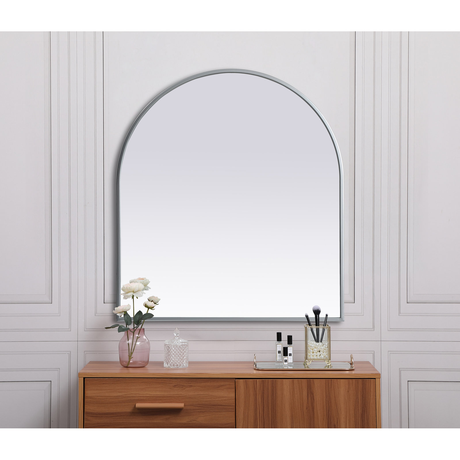 Sabine Metal Arch Wall Mirror, Silver, 30" x 27"