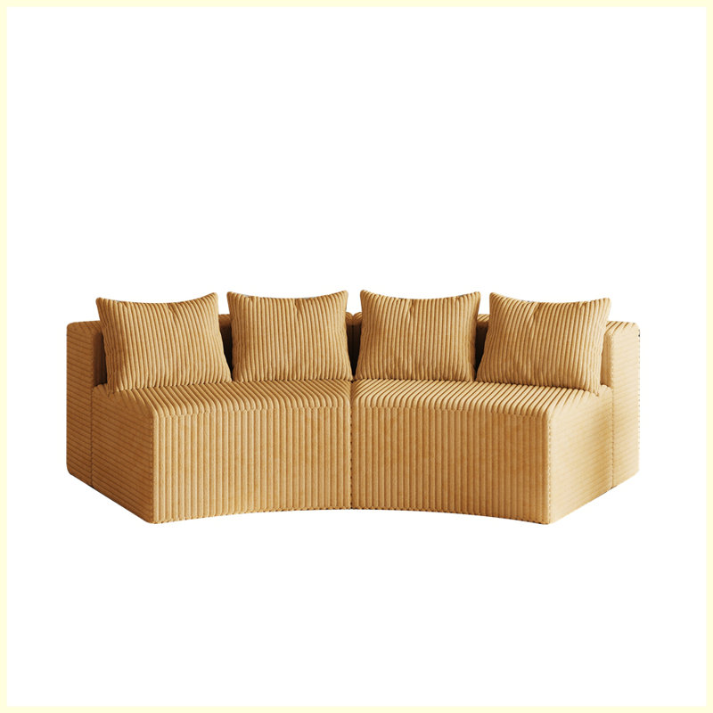 Canapé modulaire semi-circulaire avec quatre coussins pour la chambre à coucher et le salon, Jaune