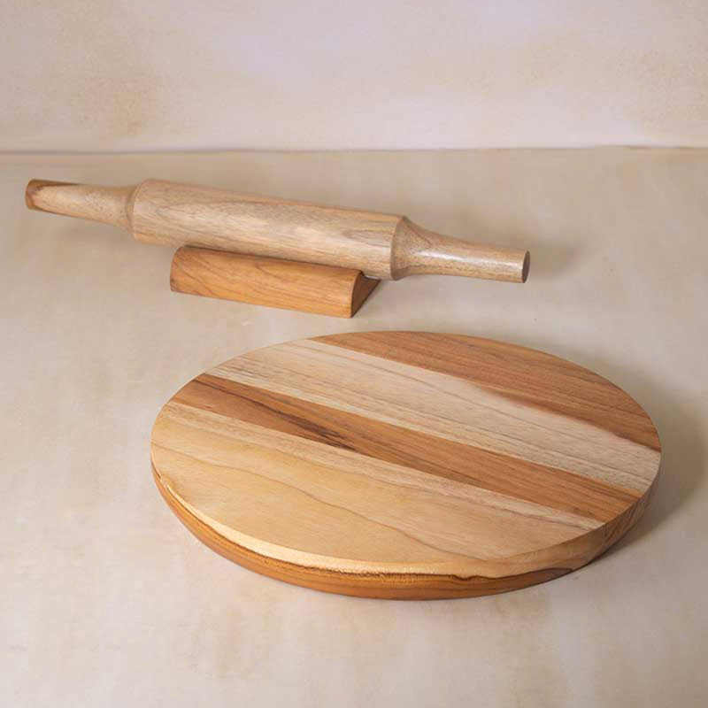 Teak Wood Chakla Belan With Stand Set