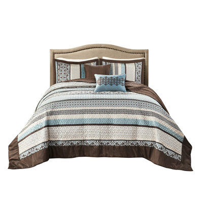 5 Piece Bedspread For King In Blue - Elegant Reversible With Luxury