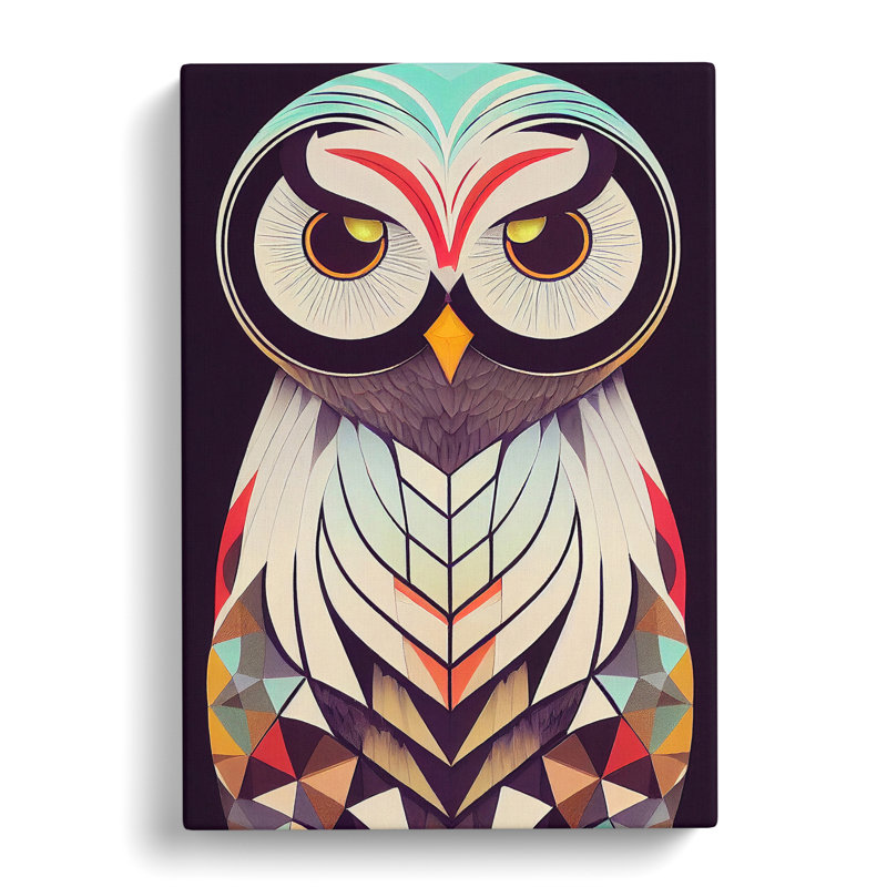 Unique Owl Art No.5 Abstract - Wall Art, Wrapped Canvas, 50cm H x 35cm W, No Matte