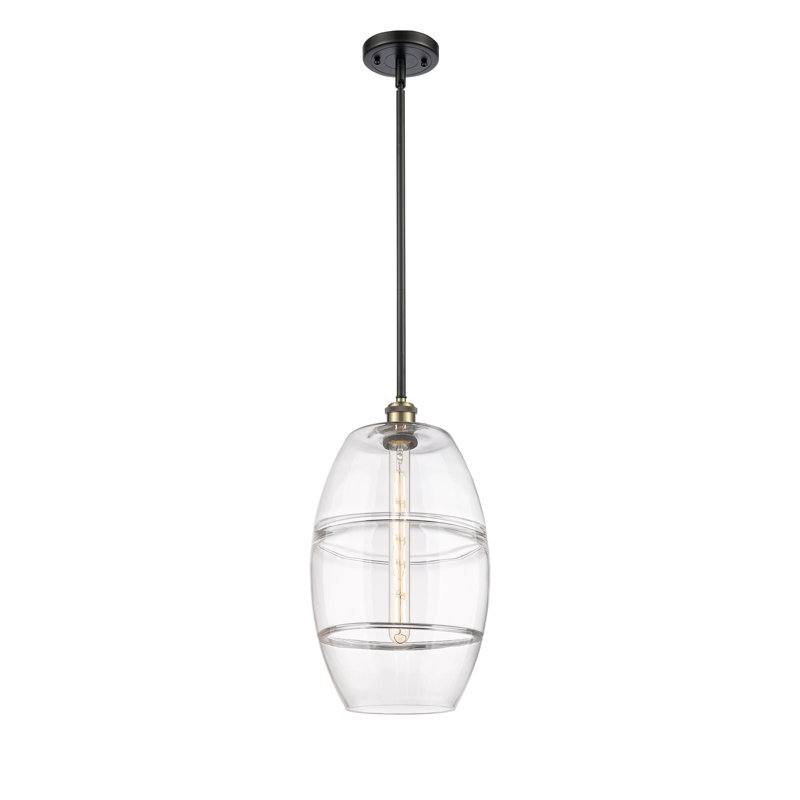 Luminaire suspendu à 1 tige Ballston Bettylou-516-G557, H 18,5 po x l 10 po x P 10 po, Transparent, Laiton antique noir