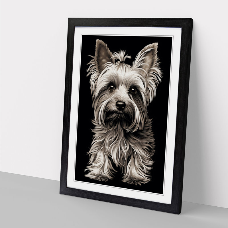Yorkshire Terrier Line - Single Picture Frame Print on Wood, 64cm H x 46cm W x 2cm D, Black