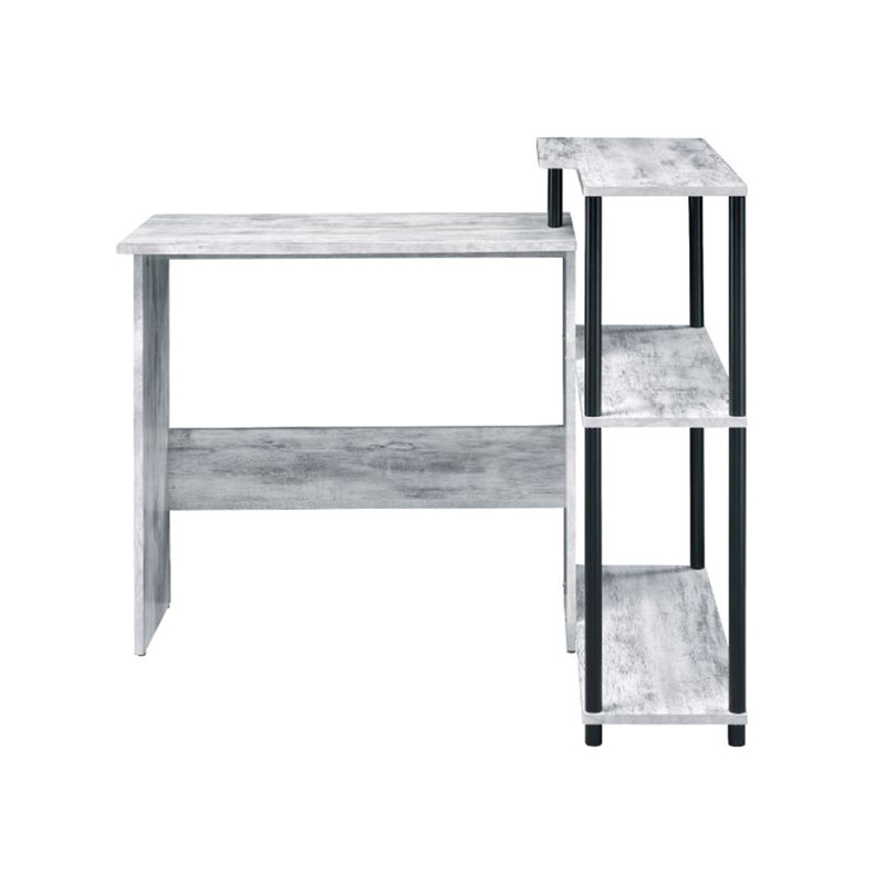 Bureau d'écriture rectangulaire en L antique blanc et noir avec tablette latérale à 3 niveaux