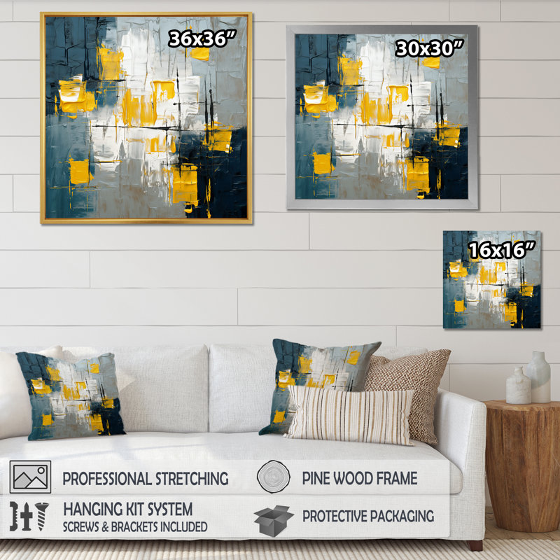 «Abstraction on Retro Blue», art abstrait, Cadre simple noir, H 30 po x l 30 po x P 1 po
