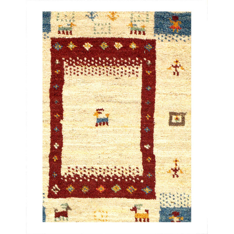 Tapis persan rouille et beige Gabbeh Lori Baft 1 pi 4 po x 2 pi