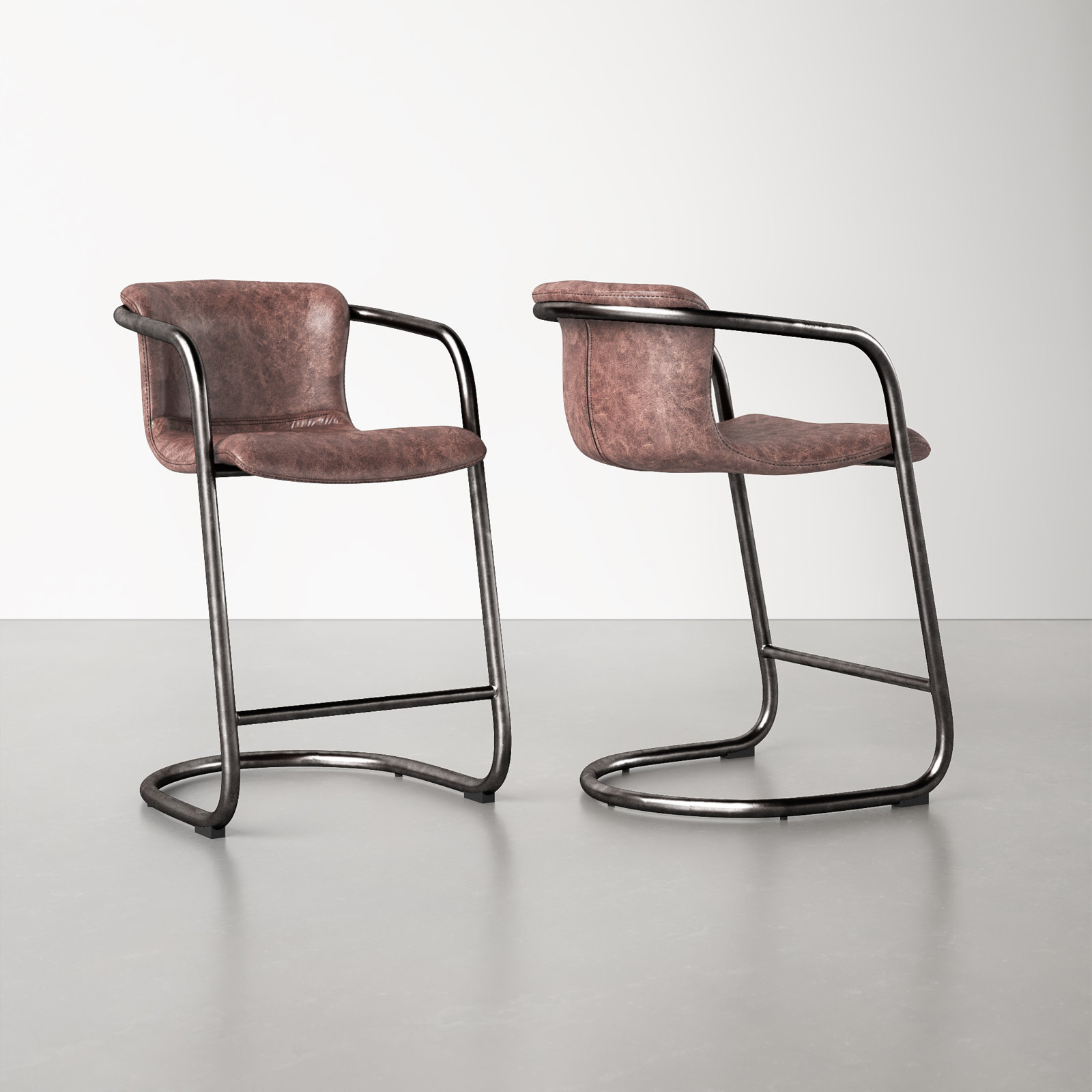 Higbee Genuine Leather Bar & Counter Stool, Counter Stool (25" Seat Height), Brown Genuine Leather