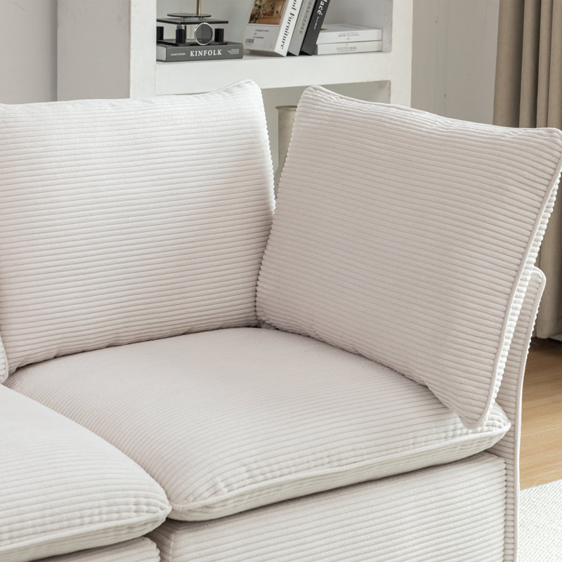 Hepworth 3 - Piece Corduroy Sectional Sofa With Ottoman, White Corduroy