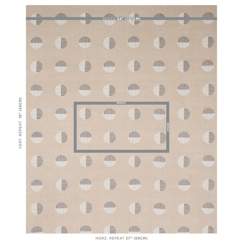 Ando Hand Block Print Fabric, Ivory/Charcoal
