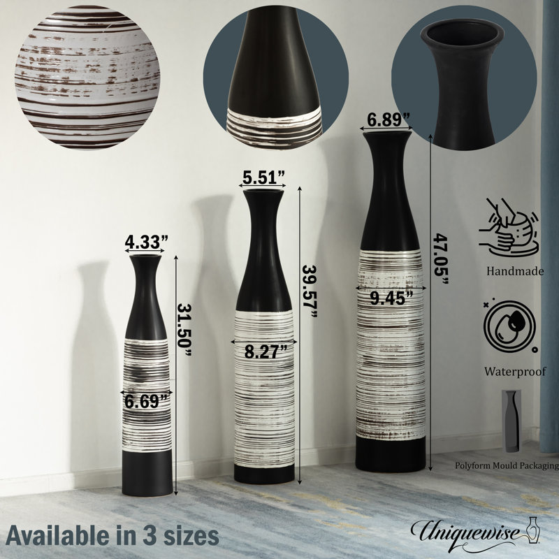 Handcrafted Black and White Ceramic Bottle-Shaped Floor Vase