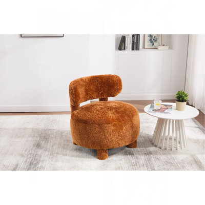 Chaise d'appoint sans accoudoirs en fourrure avec dossier incurvé et pieds en bois massif Chaise d'appoint rembourrée pour le salon principal