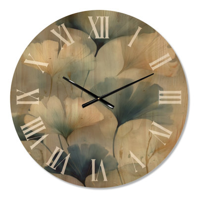 Très grande horloge murale en bois à imprimé botanique - aquarelle