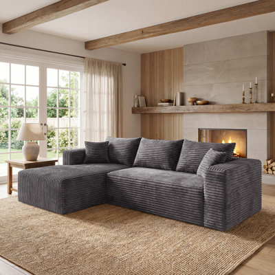 L-Shaped Modular Boneless Sectional Couch Flannel Compression Sofa with Pocket Spring, Modern Deep Seat Convertible Sofa, Upholstered Couches for Living Room, Gray