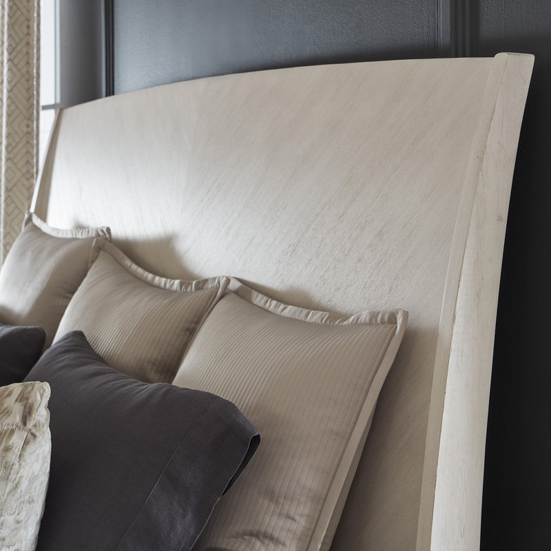Beige King Transitional Wood Panel Bed with Headboard