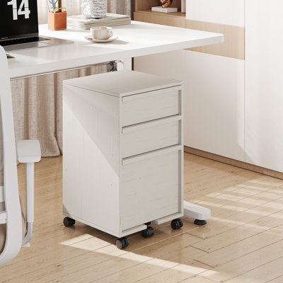 Rolling File Cabinet with 3 Drawers, Wood Mobile Filing Cabinet for Home Office, Under Desk Printer Stand with Wheels, Large File Drawer, 2 Locking Casters