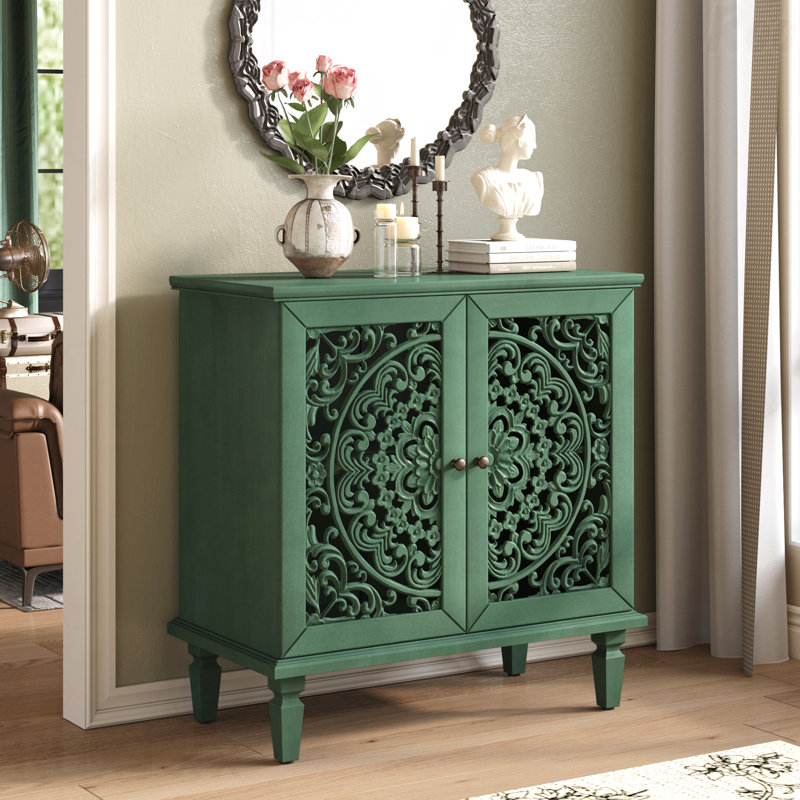 Buffet décoratif vintage à 2 portes avec tablettes réglables et pieds en bois massif Vintage, Vert antique