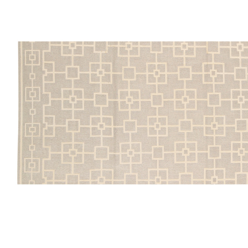 Wool Geometric Area Rug in White