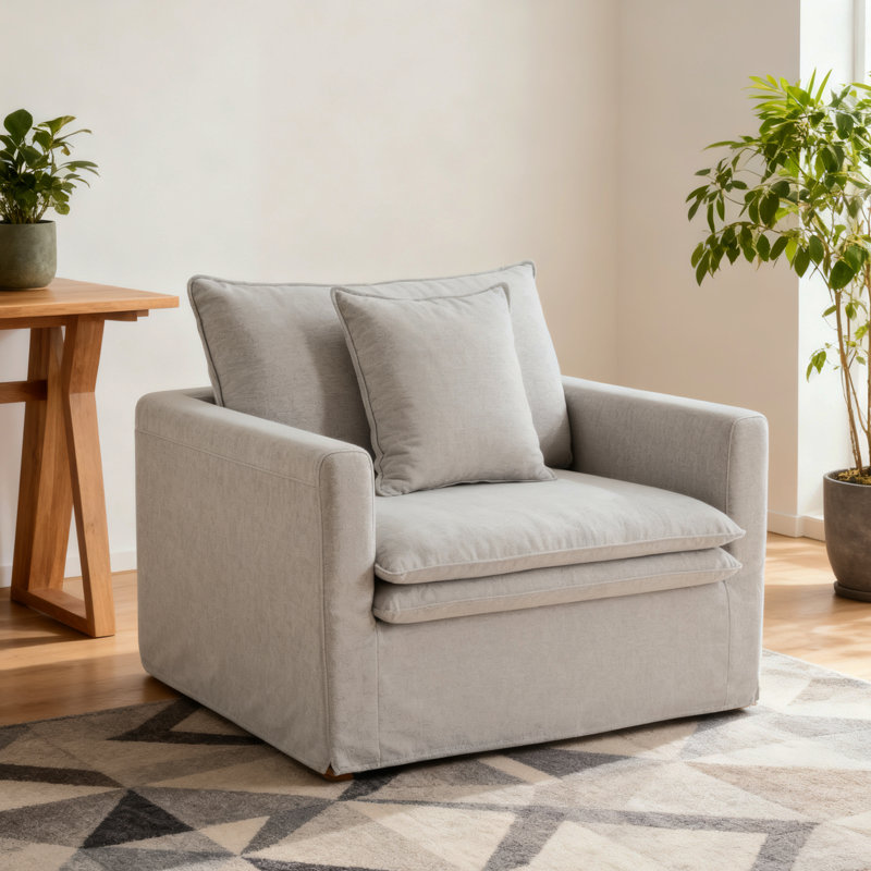 Fauteuil de style traditionnel avec accoudoirs étroits et pieds en bois à finition étroite gris clair