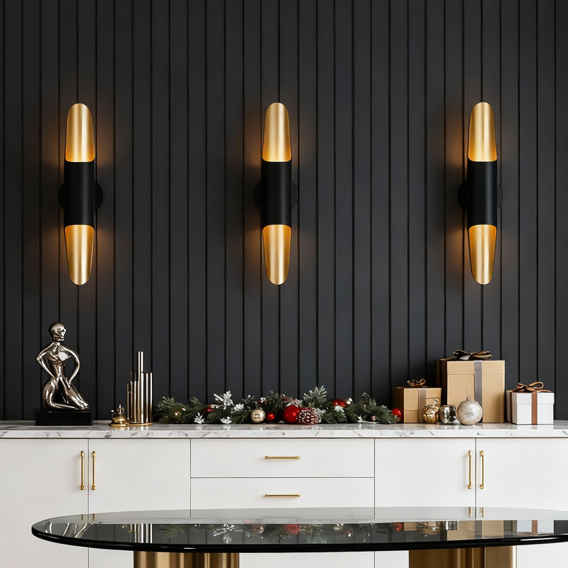Modern Black Gold Cylinder Wall Sconce
