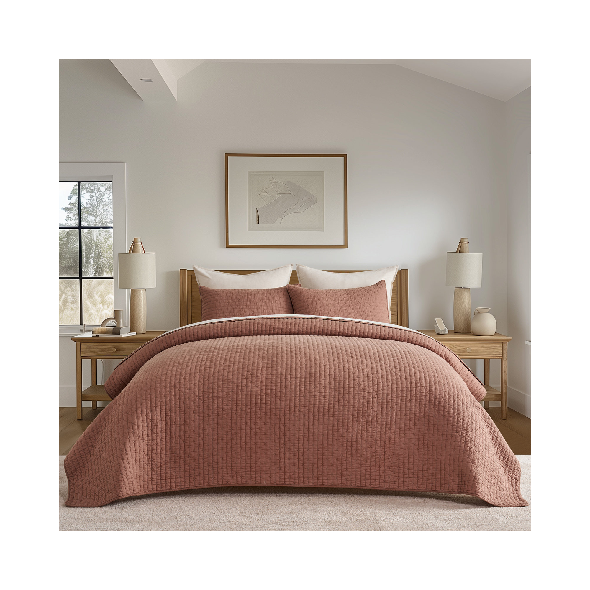 Cross Stitch Cotton Quilt set, Terracotta Clay, King