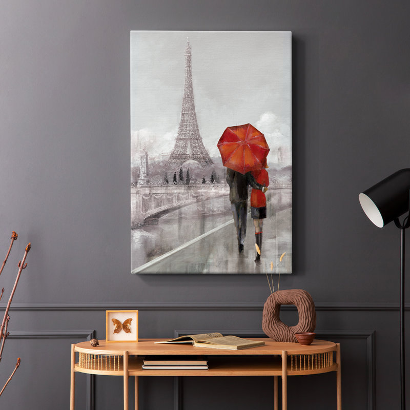 Couple moderne à Paris - Cavas enveloppés de galerie, H 48 po x l 32 po