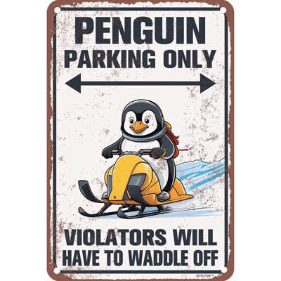 8" x 12" Aluminium Retro Sign Penguin Parking Sign Room Decor Home Decoration - Cute Penguin Gifts for Women Girls Wall Art