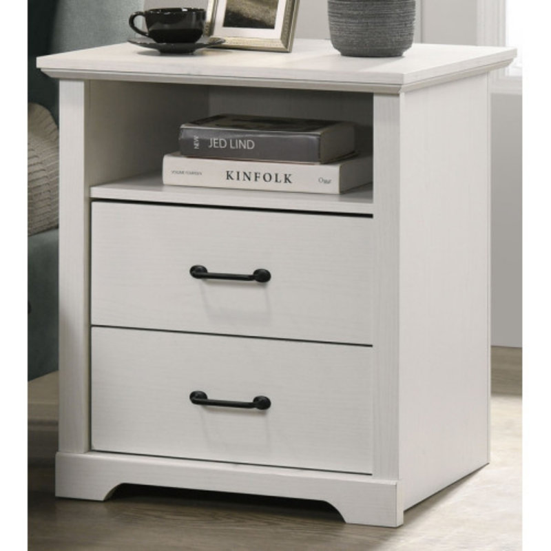 Table de chevet 2 tiroirs avec ports de charge USB, Blanc