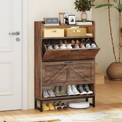Armoire à chaussures avec 2 tiroirs rabattables, armoire de rangement pour chaussures Farmhouse