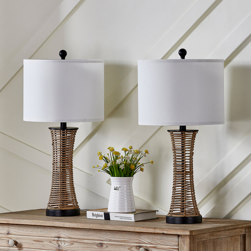 26.5'' Wicker Traditional Table Lamp With Usb