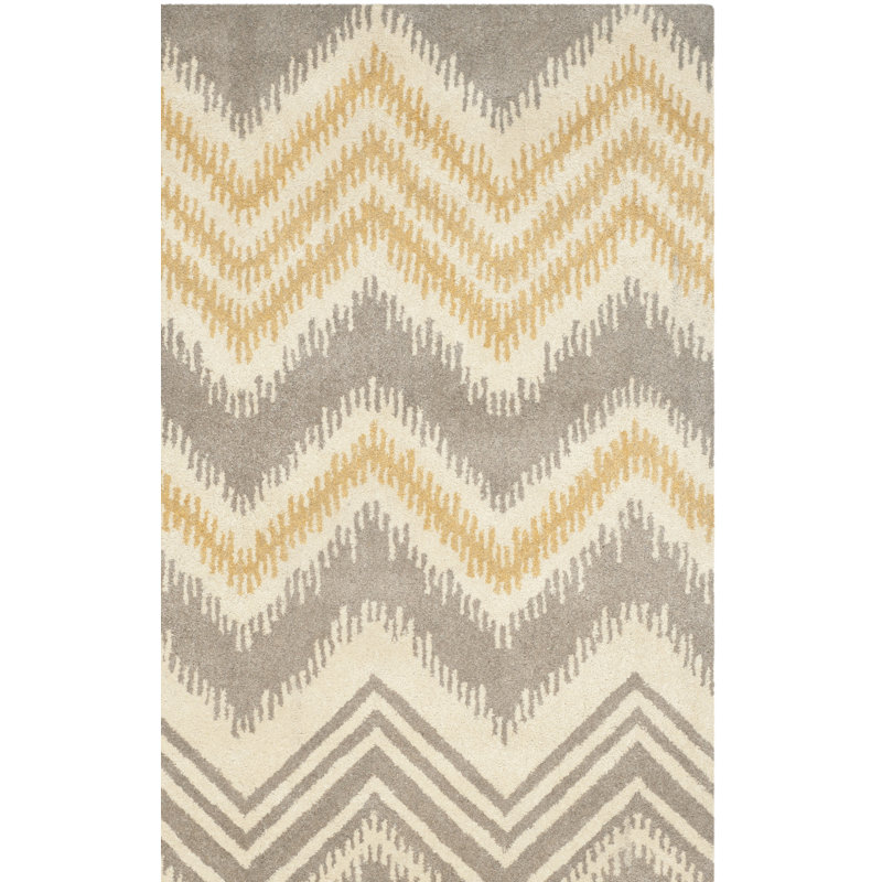 Tapis à chevrons gris / doré en laine touffeté à la main Raika, Tapis de couloir 2 pi 3 po x 9 pi