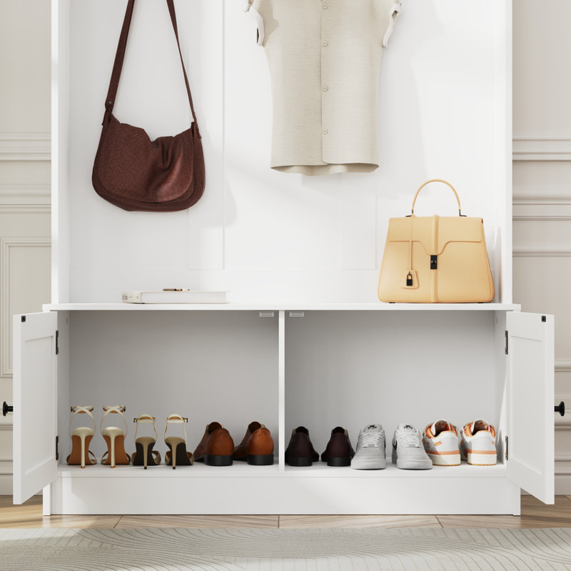 Arbre d'entrée avec banc de rangement, banc d'entrée de 70,9 po de hauteur avec rangement pour chaussures, portemanteau et tablette supérieure, arbre d'entrée autoportant en bois avec banc pour entrée et couloir