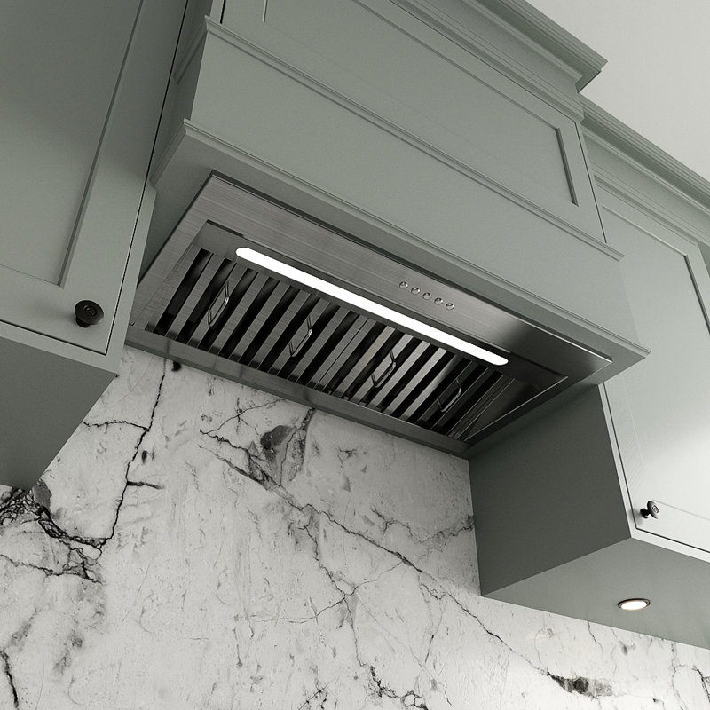 28 po T-4267-1-CL Hotte de cuisine encastrable convertible Belsito 350 CFM en acier inoxydable brossé avec filtres à chicane, contrôle électronique des boutons, lumière DEL
