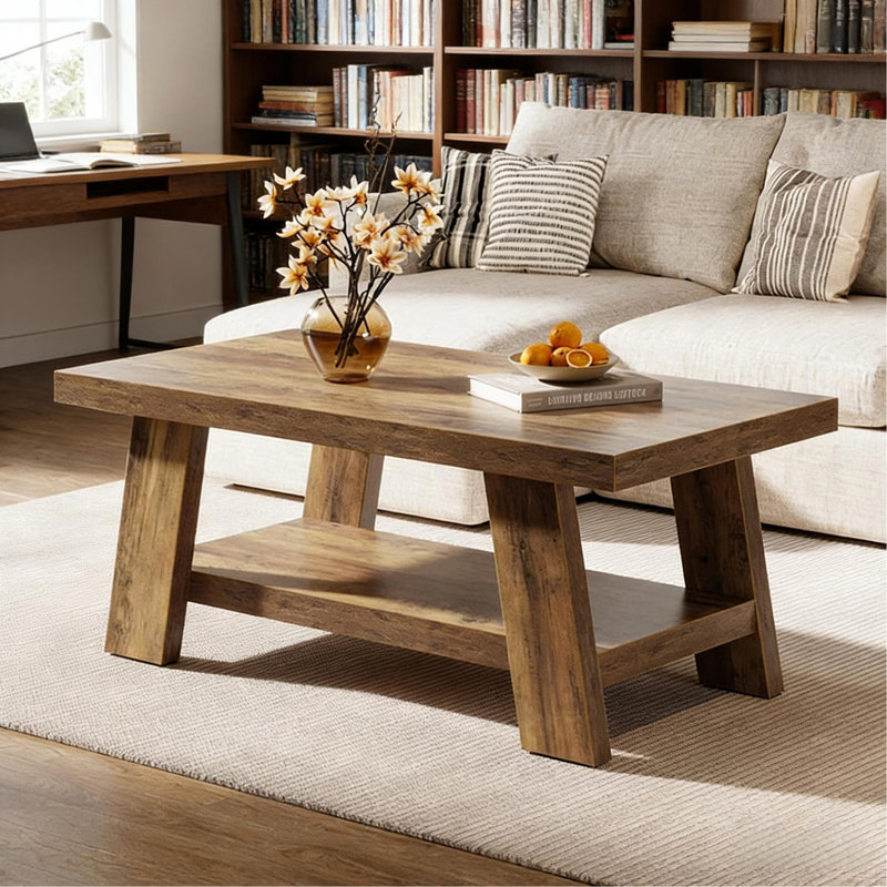 Rustic Tea Table,Spacious Coffee Table,2-Tier Center Table