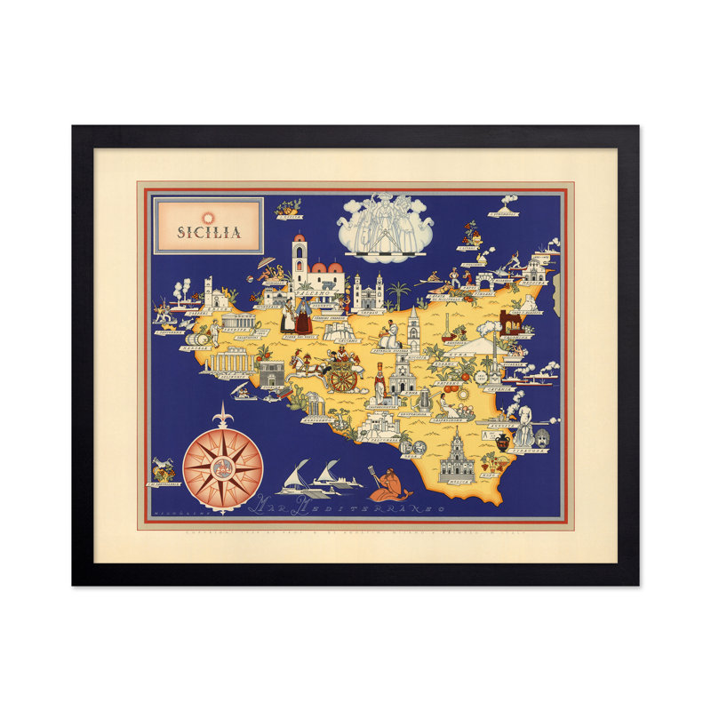 Carte illustrée de la Sicile, Sans cadre, Affiche, H 16 po x l 20 po